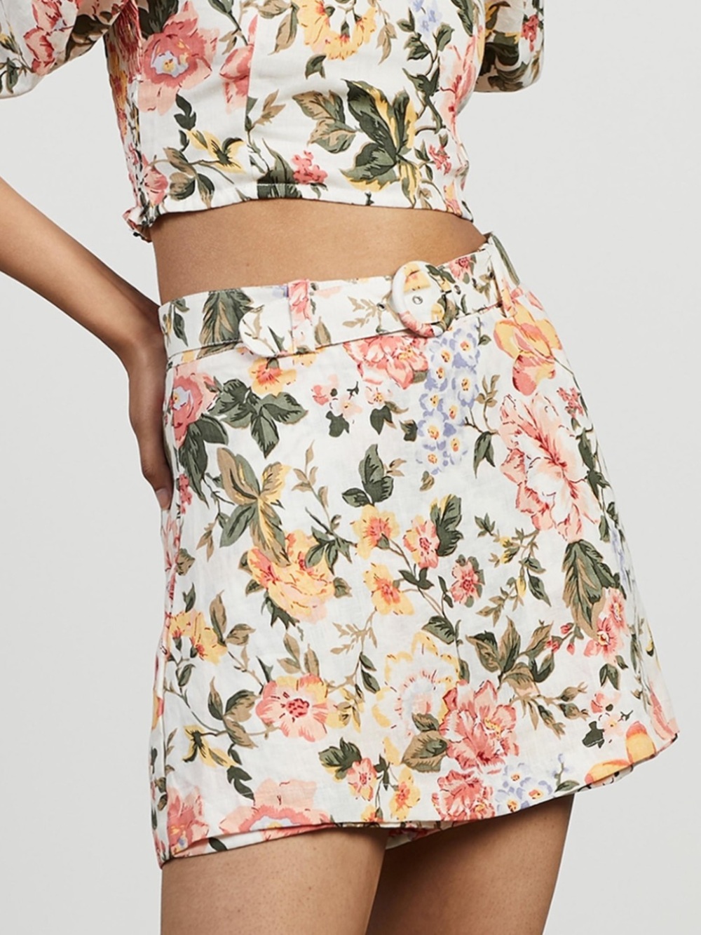 Faithfull the Brand Celia Floral Belted Linen Skort